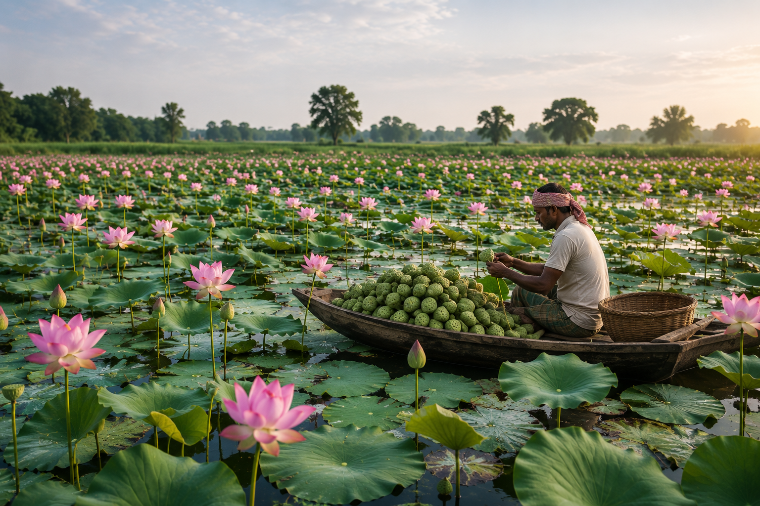 Lotus wetlands where makhana is traditionally harvested