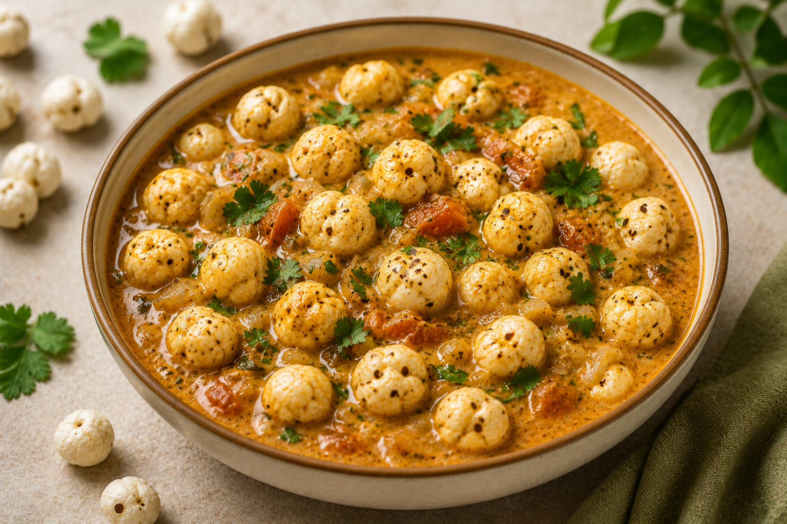 Makhana cooked in a curry